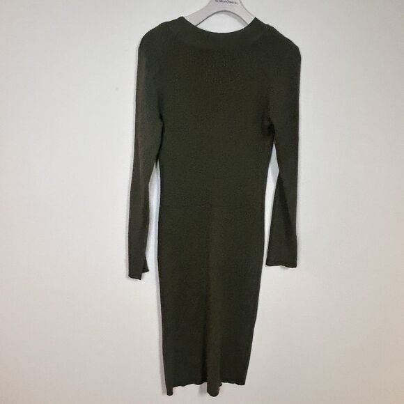NOBO Lace Up Sweater Dress Olive Green Rib Knit Bodycon Large - Picture 5 of 8